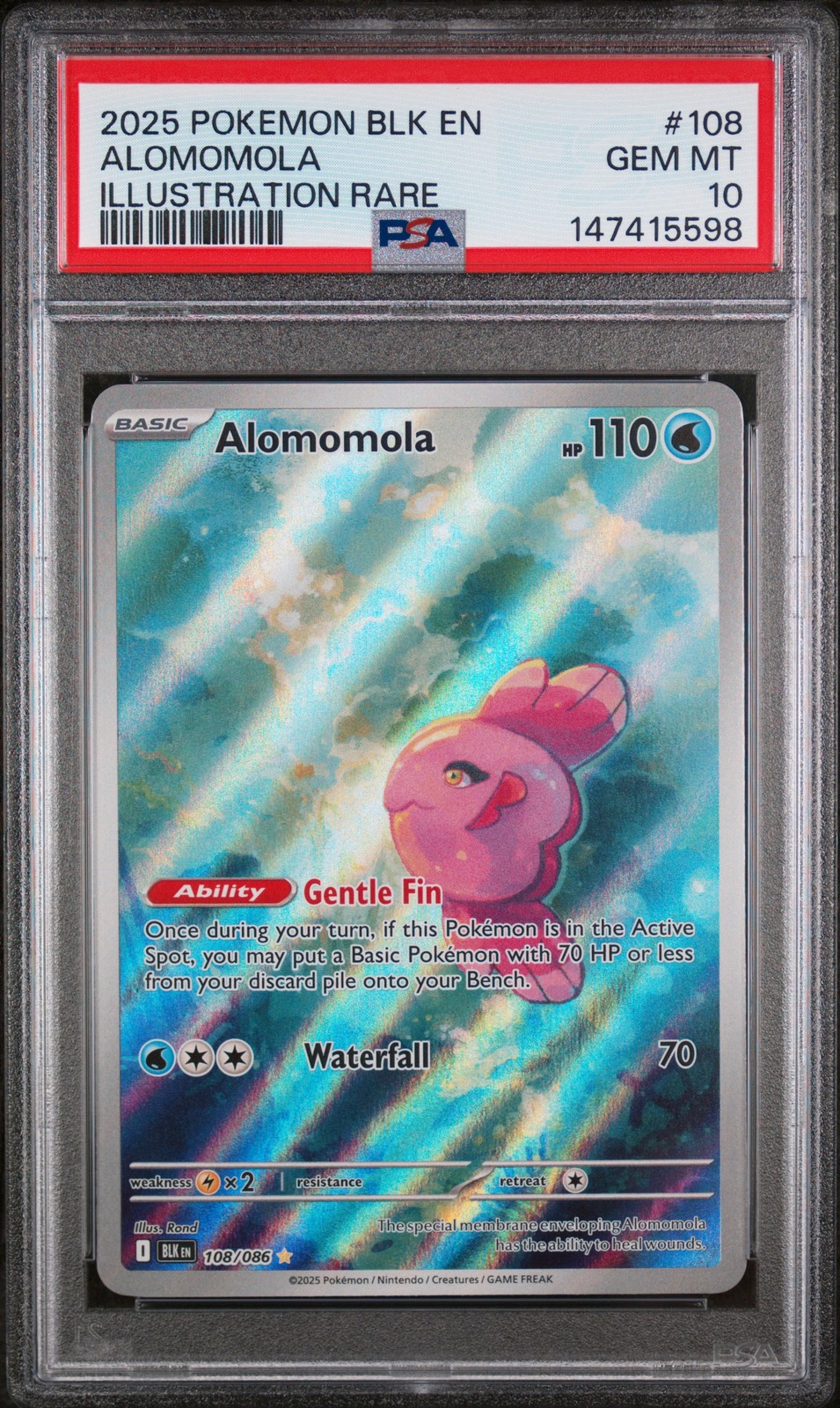 2025 POKEMON BLK EN-BLACK BOLT ILLUSTRATION RARE #108 ALOMOMOLA PSA 10