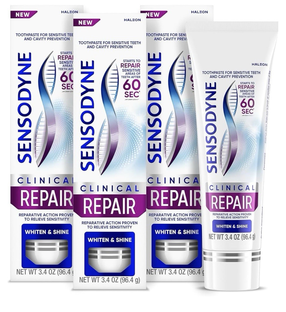Sensodyne Clinical Repair Whiten & Shine Toothpaste, 3.4 oz (3 Pack) EXP 9/2027
