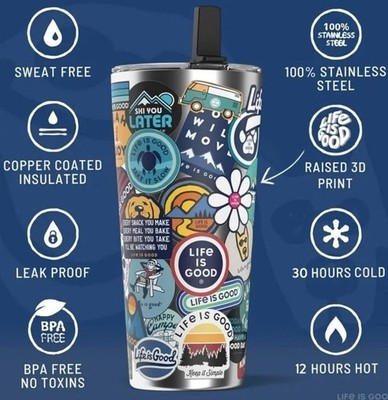 Life is Good Stainless Steel Insulated Tumbler 20oz Sticker Bomb Multi Color