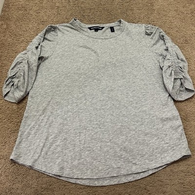 Veronica Beard Waldorf Ruched 3/4 Sleeve Shirt Sz L Heathered Gray Pima Cotton