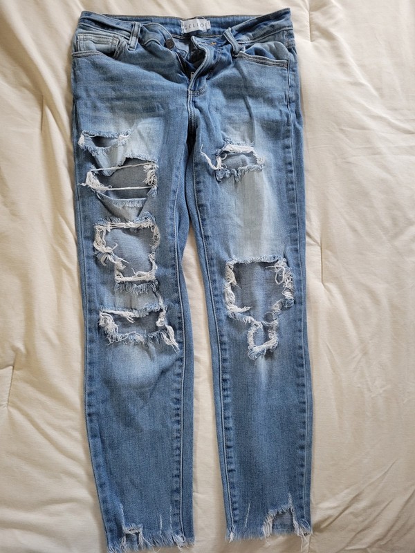 Cello Skinny Jeans Blue Distressed Denim Button Zip 5-Pocket Women's Size 1