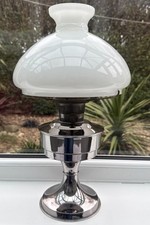 Vintage Chrom Aladdin 23 Öllampe Milchglasschirm