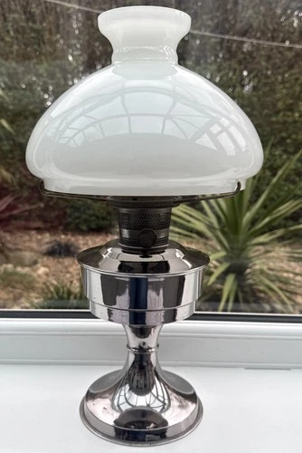 Vintage Chrome Aladdin 23 Oil Lamp Milk Glass Shade