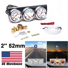 2 52mm Mechanical Chrome Triple 3 Gauge Kit Water Temp Oil Pressure Volt Meter
