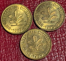 HIGH GRADE AU LOT OF 3 1982 D/1989 D/1995 D GERMANY 5 PFENNIG COIN-JAN347