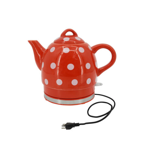 Red Ceramic Electric Kettle with White Polka Dots 1 Liter 1000 Watts 110V - Picture 1 of 8