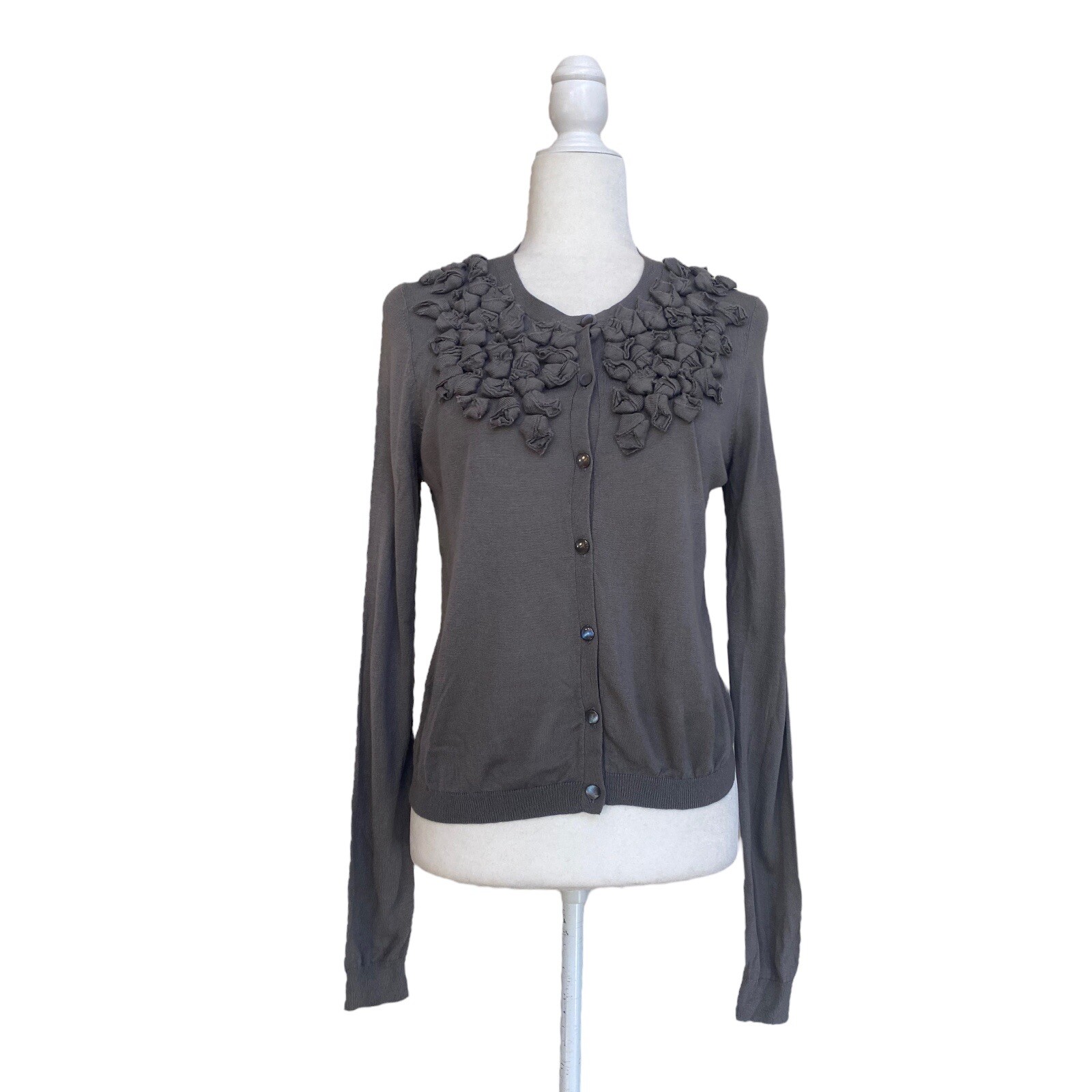 Ann Taylor Gray Button Front Cardigan Long Sleeve Women Size S Career Classic