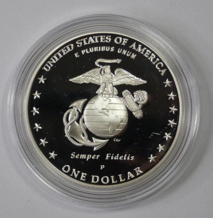 2005 Marine Corps 230th Anniversary Commemorative PROOF Silver Dollar w/ OGP+COA - Image 3 of 4