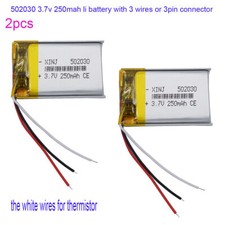 2pcs 3.7V 250mAh 0.925Wh Li Battery 502030 JST 3pin Plug NTC 3-Wires Thermistor