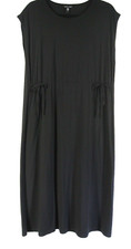 NEW Eileen Fisher Black Drawstring Shift Dress in Black- Size M #D7612