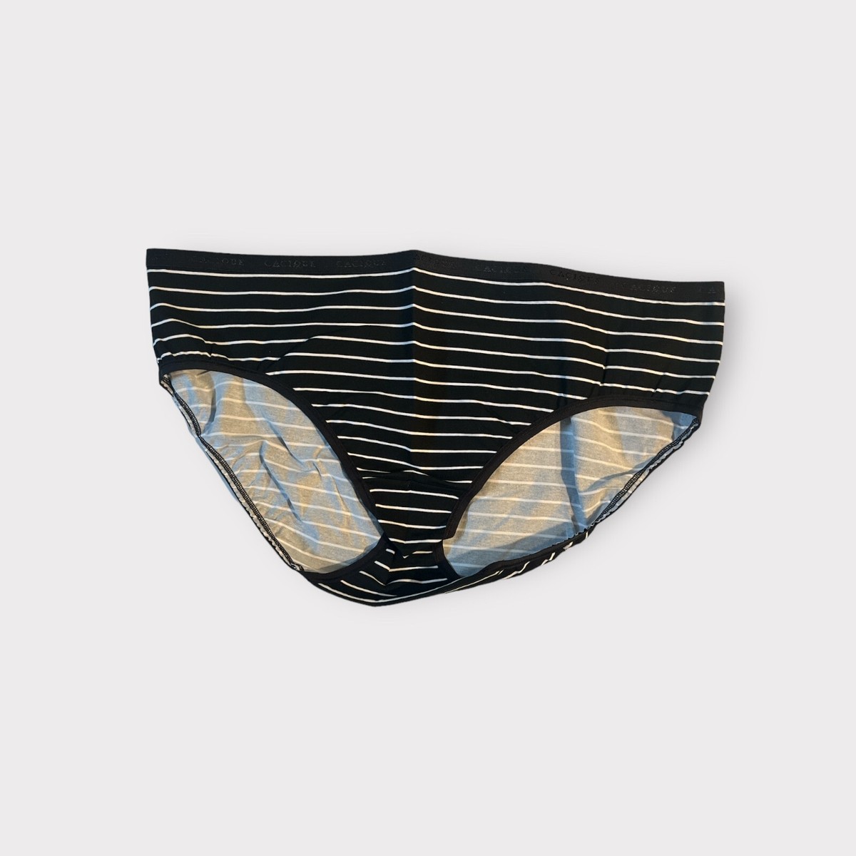 Lane Bryant Cacique 26/28 Cotton Hipster Panty Black White Stripe
