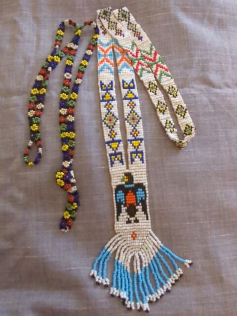 2 Vintage Native American Necklaces Turquouse Beads Eagle Thunder Bird