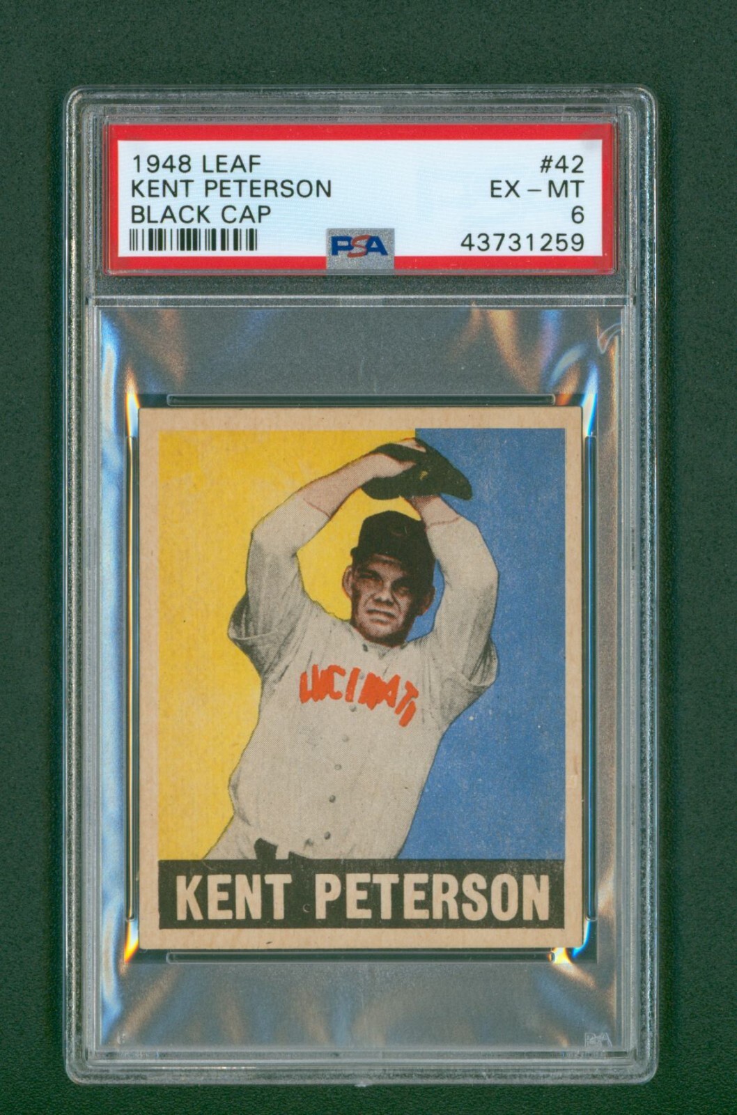 1948-49 Leaf Baseball Card - #42 Kent Peterson Black Cap, PSA 6 EXMT