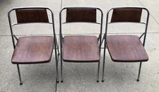 3 MCM RARE Brown Padded Folding Chairs Mid Century