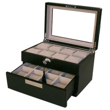 Watch Box Storage 16 Large Watches Black Engravable Plate - DD