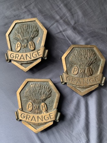 Vintage Brass Patrons of Husbandry P of H Farm Grange Retired Grave Markers