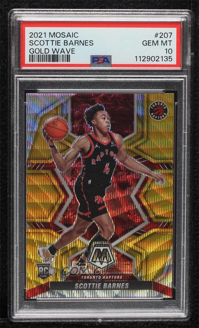 2021 Panini Mosaic Rookies Gold Wave Prizm Scottie Barnes #207 PSA 10 GEM MT 7iu