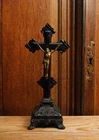 Antique french religious black color and bronze look altar crucifix cross
