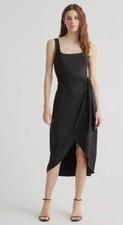 NWT Quince Tencel Jersey Side Tie Midi Wrap Dress Women SZ M Black Sleeveless