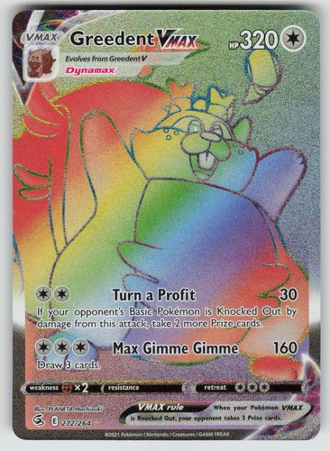 Greedent VMAX Holo 272/264 Rainbow Rare Fusion Strike Pokemon NM