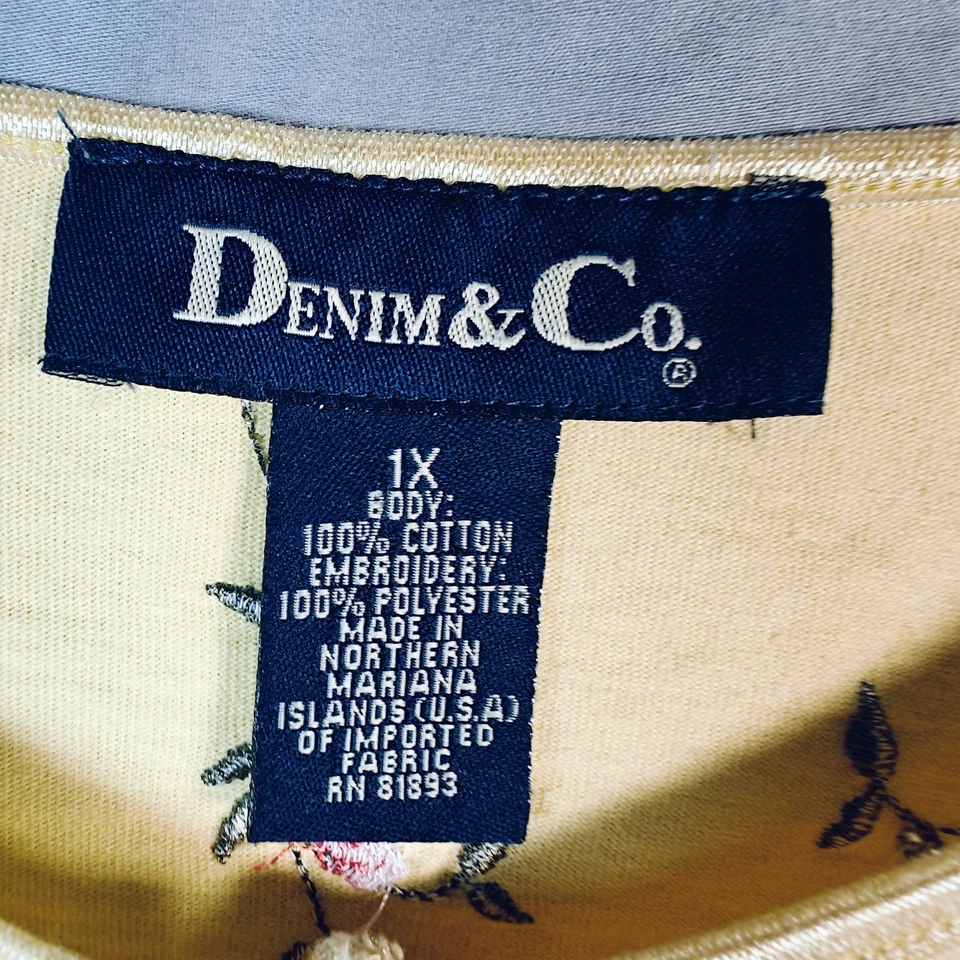 Denim & Co. Cárdigan con botones delanteros amarillo mantequilla bordado floral XL Foto 3 de 4