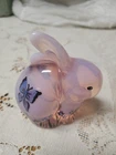 Fenton Rosemilk Bunny Rabbit Hand Painted Butterfly Flowers Collector's Showcase