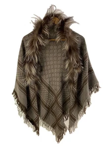 Echarpe femme GUCCI GG laine avec fourrure marron motif total occasion