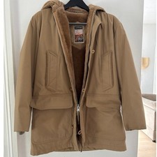 Vintage Mighty Mac Coat Jacket Fleece Lined Overcoat Tan USA Made MissingSize