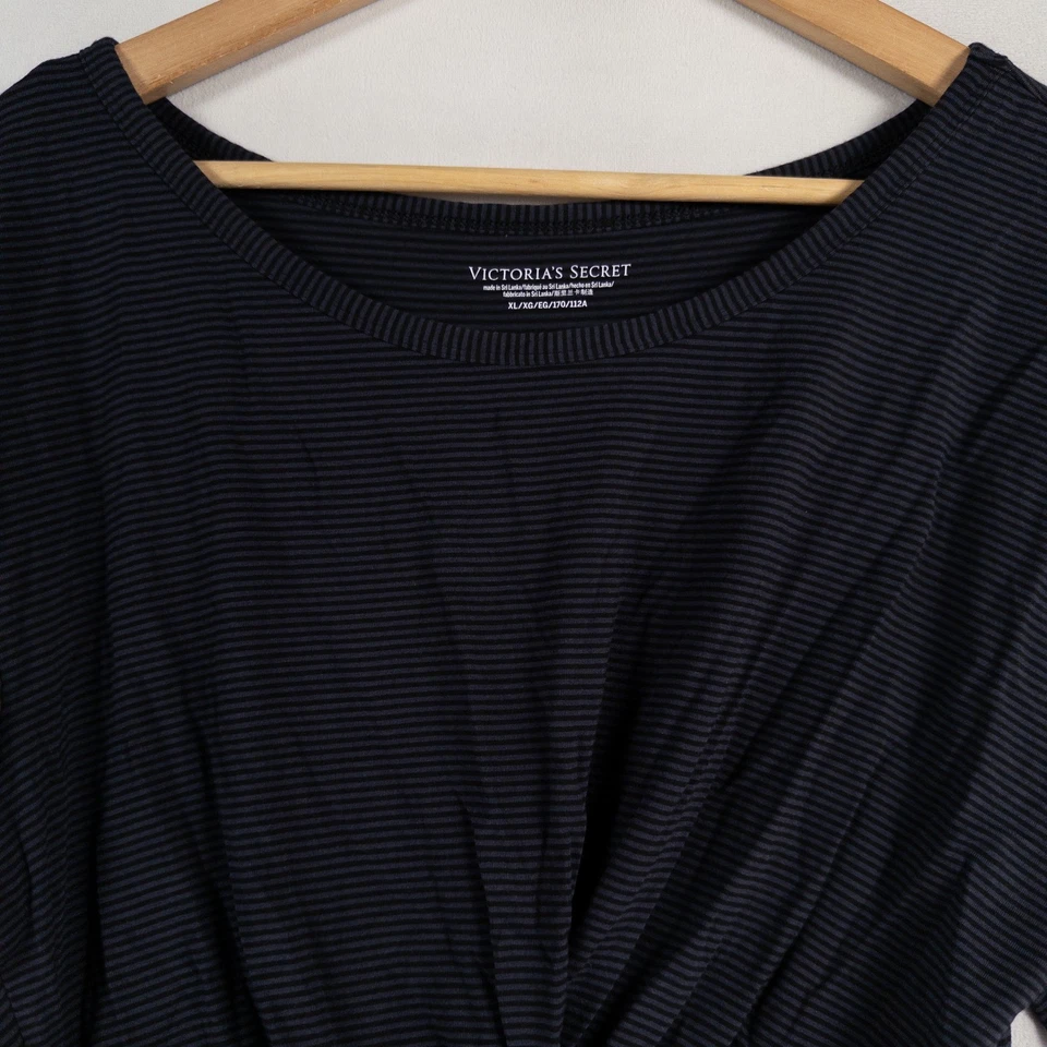 Top corto Victorias Secret para mujer XL negro gris a rayas suave elástico torcido frontal Foto 2 de 4