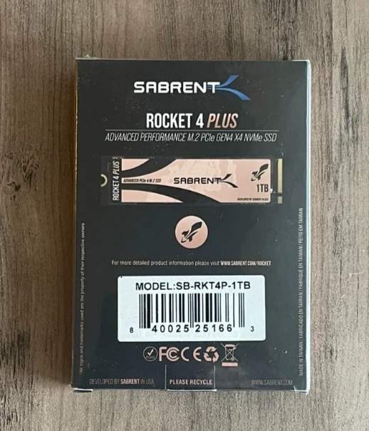 SABRENT Rocket 4 Plus PCIe GEN4 X4 NVMe SSD 1TB SB-RKT4P-1TB NEW - Image 2 of 3