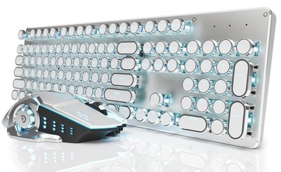 EWEADN TK950 Typewriter Mechanical Keyboard and Mouse, 104 Keys Aesthetic Typ...