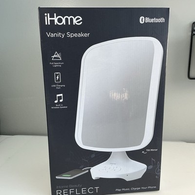 iHome Vanity Mirror Bluetooth Speaker, LED Lighting Charging Tilt Mirror NEW