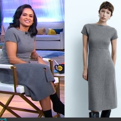 Zara Gray Knit Midi Dress Wool Blend Short Sleeve Minimalist Size