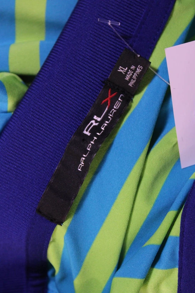 Camisa Polo RLX Ralph Lauren Para Hombres Verde Azul Cuello a Rayas Manga Corta Talla XL Foto 4 de 4