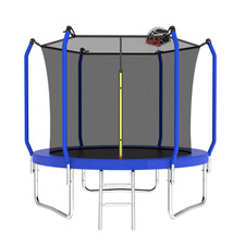 8FT Trampoline with Basketball Hoop  Safety Net, Outdoor Play, Blue