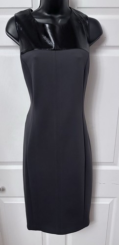New No Tags Calvin Klein Gray W Black Faux Leather Upper Sleeveless Dress Sz 12