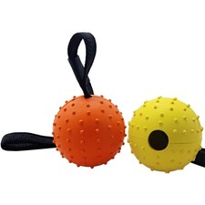 Hundeball auf Seil 2 St&uuml;ck Naturkautschuk Apportieren Fangen Hund Orange + Gelb