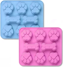 2 Pack Food Grade Silicone Molds Paw and Bone Mold Frozen Dog Treat Molds for...