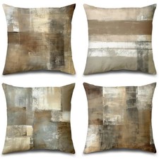 Brown Tan and Gray Throw Pillow Covers,Set of 4 20 x 20 Inch Taupe Modern Art...