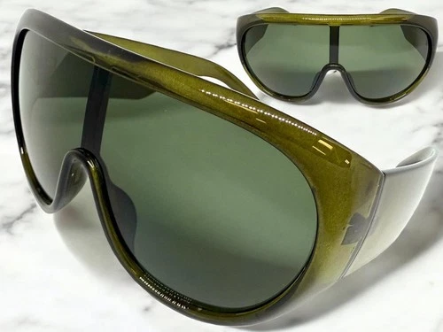 Oversize Exaggerated Modern Retro Wrap Shield SUNGLASSES Large Thick Green Frame