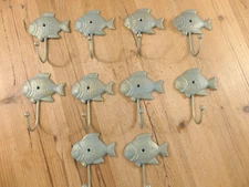 10 CAST IRON FISH COAT HOOKS RACK TOWEL BATH NAUTICAL HAT HALL TREE FISHING DAD