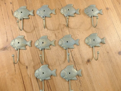 MIDWEST CRAFT HOUSE 10 CAST IRON FISH COAT HOOKS RACK TOWEL BATH NAUTICAL HAT HALL TREE FISHING DAD