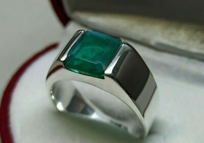 Natürlicher Smaragdschliff 3,5 ct grüner Fluorit Sterlingsilber 925 Handarbeit Herrenring