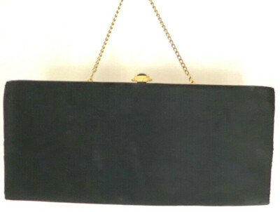 Vintage AFTER FIVE Clutch Handbag Evening Bag Purse Black & Gold Handle Sparkle