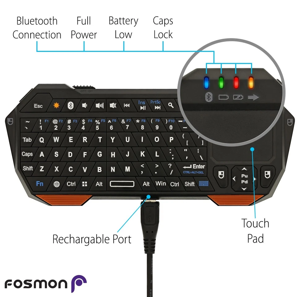 Fosmon 30FT Mini Wireless Bluetooth Keyboard Touchpad for iOS Android Windows - Image 3 of 4