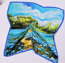 women 100 Silk 20" small Square Scarf Women neckerchief Wrap blue yellow1