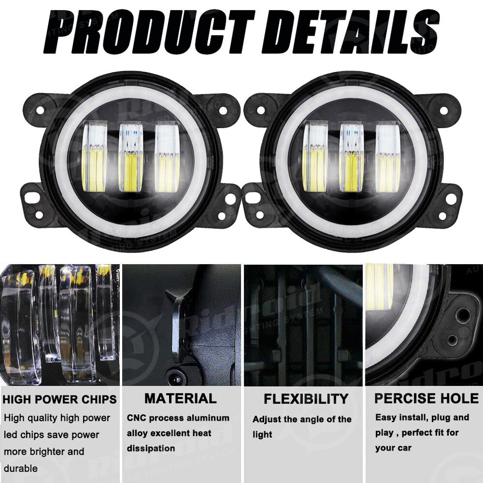 RGB LED Headlights & Fog Lights Combo For Jeep Wrangler JK/JKU 2007-2017 - 7" & 4" Kit