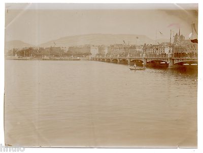 B525 Vintage Photo Original Switzerland Geneva Mont Blanc Bridge English Garden