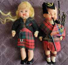 Vintage 6" Scottish Boy With Bagpipes And Girl Sleepy Eyes Dolls