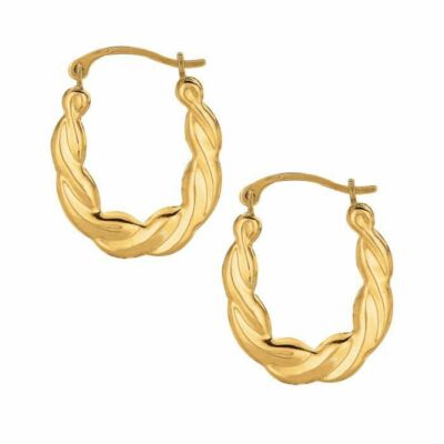 13/16 Zoll polierte aufgeblähte ovale Creolen echt 10 K Gelbgold 0,6 gr